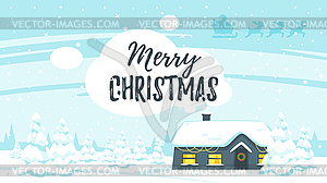 Winter background with house - vector image