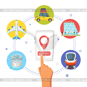 Booking transport and hotel - vector image