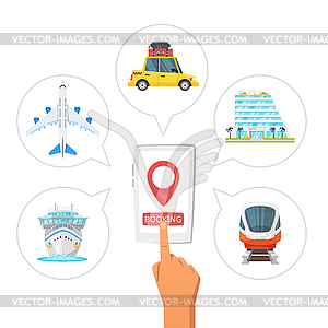 Booking transport and hotel - vector clipart