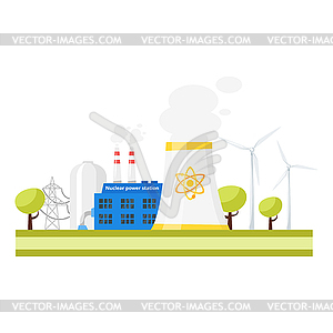 Modern nuclear power plant - vector image