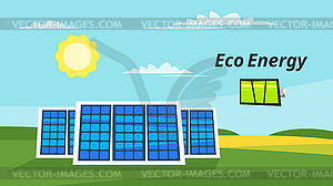 Solar panels on meadow - vector clip art