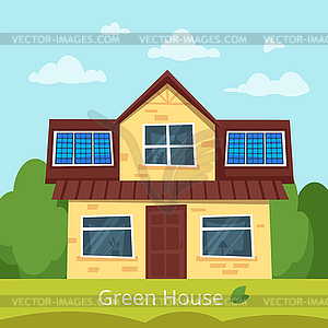 Eco house with solar panels - vector EPS clipart