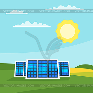 Solar panels in meadow - vector image