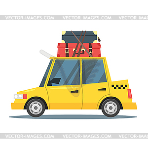 Taxi car with suitcases - vector image