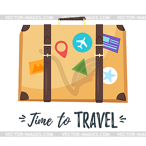 Suitcase with different stickers - vector image
