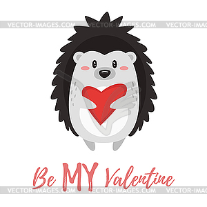 Valentine`s day card with hedgehog - vector clipart
