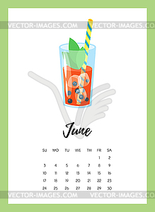 June 2018 year calendar page - vector clip art