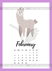 February 2018 year calendar page - color vector clipart