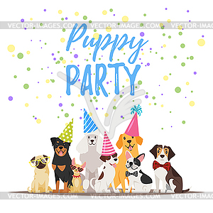 Dog Birthday party greeting card - vector clipart