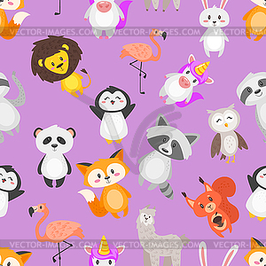 Seamless pattern with cute animals - vector image