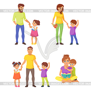 Кавказские члены семьи, родители - векторный графический клипарт