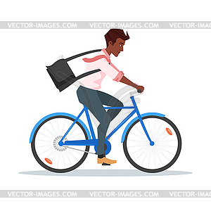 Afro american businessman riding bike - vector clip art