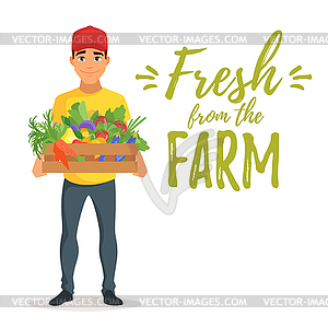 Delivery man with vegetables - vector image
