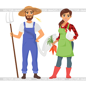 Farmers: man and woman character - vector clip art