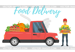Fruit and vegetables delivery car - vector image