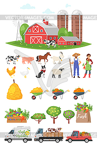 Cartoon style farmers set - royalty-free vector clipart