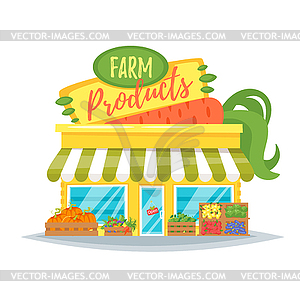 Farm product shop facade - vector image