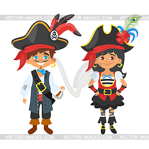 Characters in pirate costumes - vector clip art