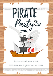 Pirate kid party poster template - vector image