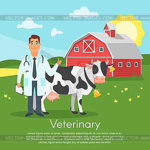 Doctor character with cow - vector EPS clipart