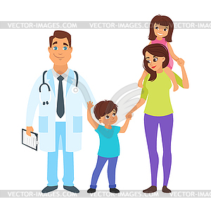 Doctor with mother and children - vector image