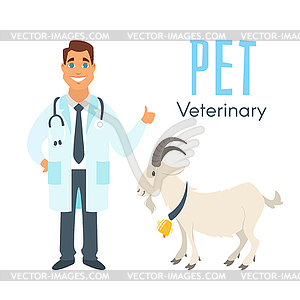 Veterinarian doctor with goat - vector clipart