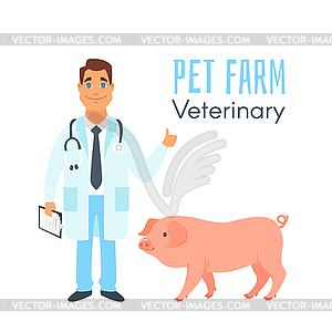 Veterinarian doctor with pig - vector image