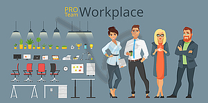 Workplace elements and characters - vector clipart