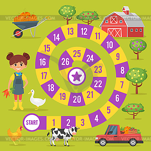 Kids farm board game - vector clip art