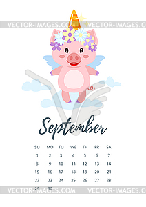 September 2019 year calendar page - vector clip art