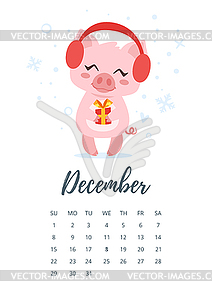 December 2019 year calendar page - vector clip art