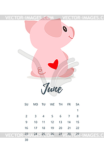 June 2019 year calendar page - vector clip art