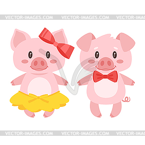 Pig character: boy and girl - vector clip art