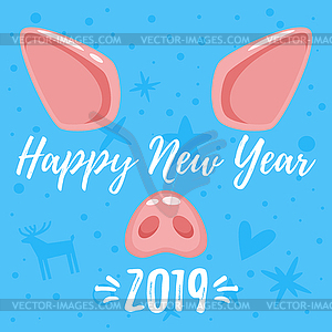 Christmas greeting card with pig - vector clipart