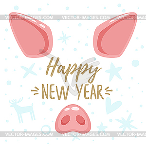 Christmas greeting card with pig - vector clip art