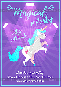 Party poster with unicorn - vector clip art