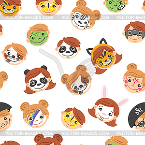 Pattern with kid painted faces - vector clipart