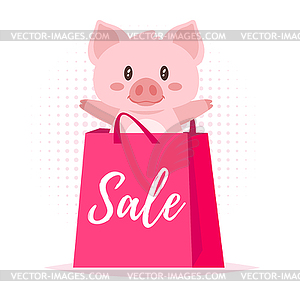 Sale banner with pig - vector clip art