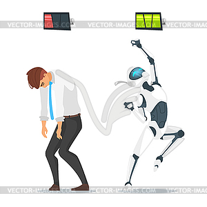 Human businessman vs robot - color vector clipart