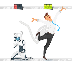 Human businessman vs robot - vector clipart