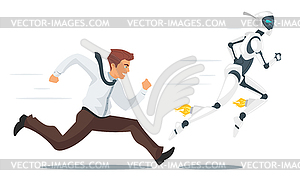 Human businessman vs robot confrontation - vector clip art