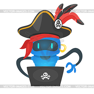 Cyber pirate robot hacking someone - vector clip art