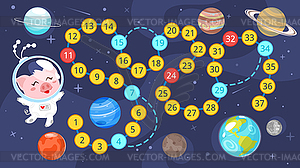Kids space board game template - vector image
