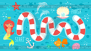 Board game template with mermaid - vector clipart