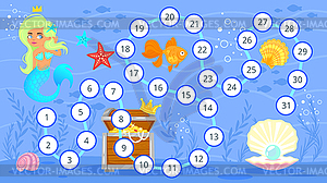 Board game template with mermaid - vector image