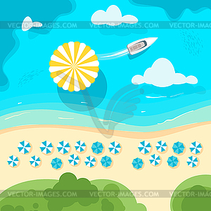 Sea shore with beach umbrella - vector image