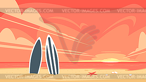 Sunrise and two surfboard - vector image