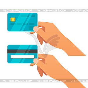 Hand holding credit card - vector clipart / vector image
