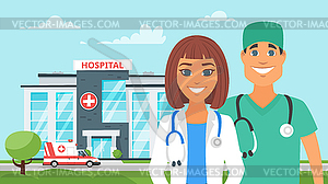 Man and woman doctor banner - vector image