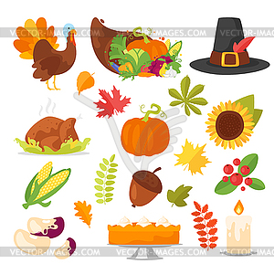 Colorful Thanksgiving symbols - vector clipart
